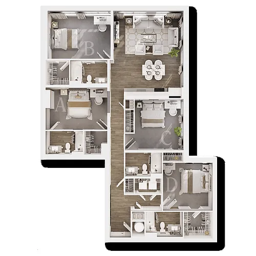 Floor plan Four Bedroom E - IU Bloomington 2027 - 2028