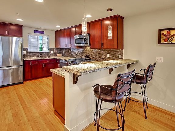 Breakfast bar and spacious kitchen.