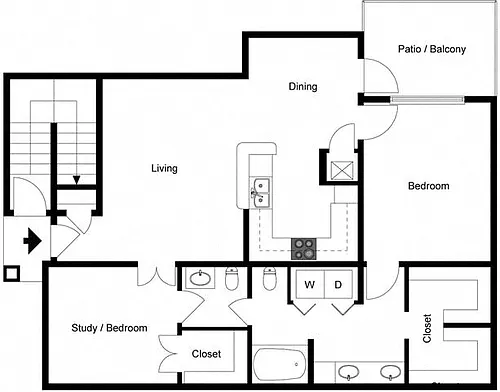 Floor plan 2 Bedroom 1.5 Bath - D2