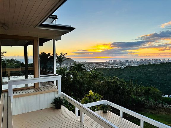 Back side of home, multi-level deck