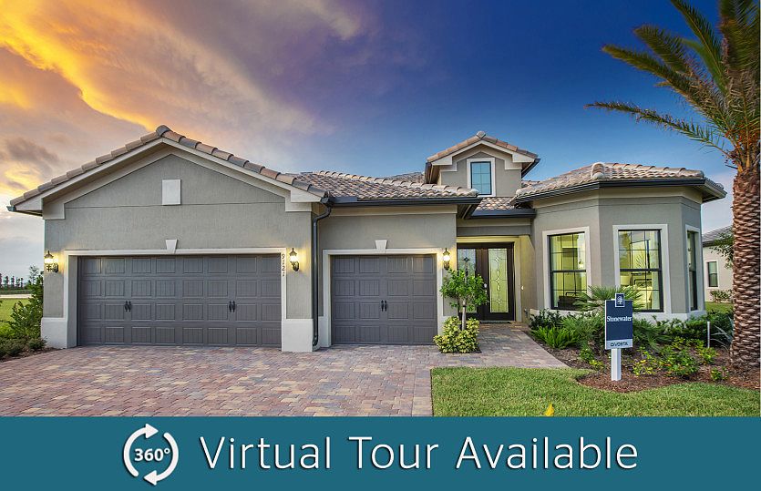 The Stonewater, a one-story family home with a 3 car garage, shown with Home Exterior FM2A