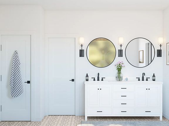 Primary bath with freestanding vanity