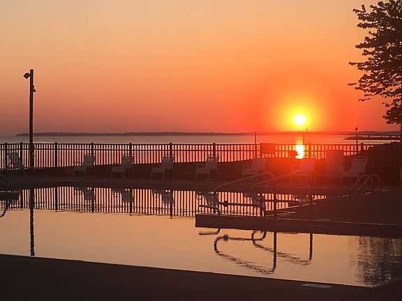 Sunrise over the condo pool