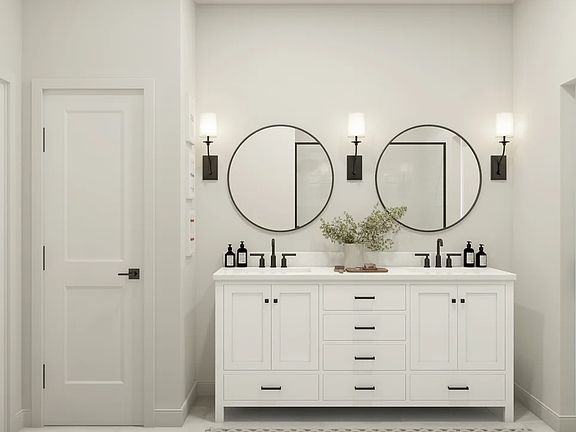 Primary bath with freestanding vanity