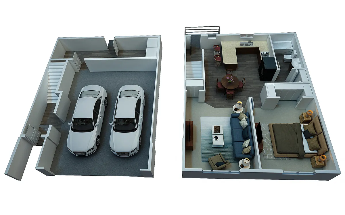 Floor plan Townhome Style 1 Bedroom 1 Bathroom
