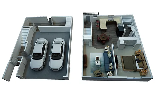 Floor plan Townhome Style 1 Bedroom 1 Bathroom