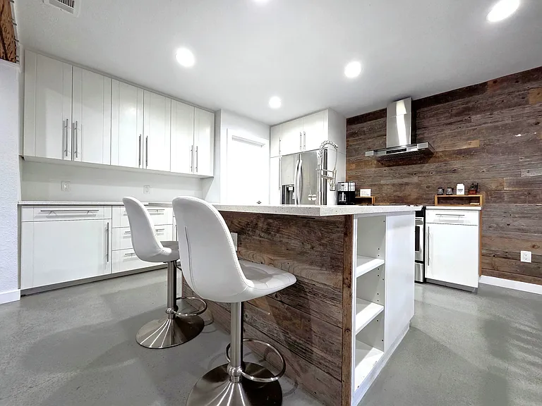 Kitchen Island with wood accent and storage