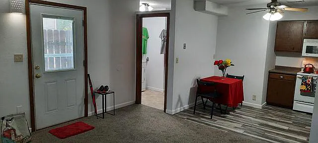 ...the kitchen has space for a small table and chairs with fan and light overhead for meals and/or flexible work/study/hobby activities...