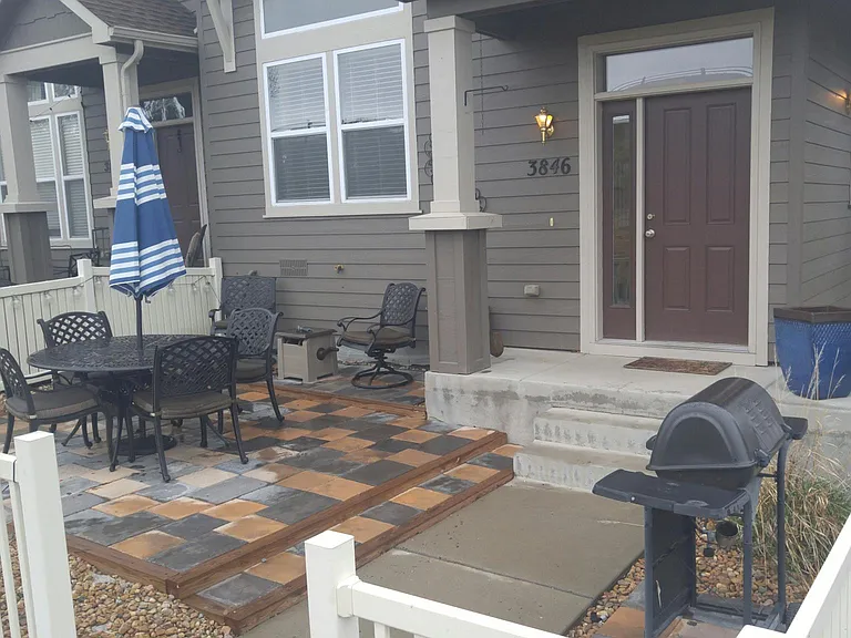 East facing shaded extra roomy BBQ patio.
