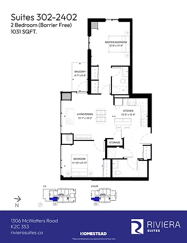 Floor plan 2 Bedroom 2 Bed 2 Bath 4
