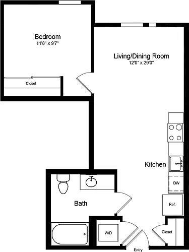 Floor plan 1 Bedroom B