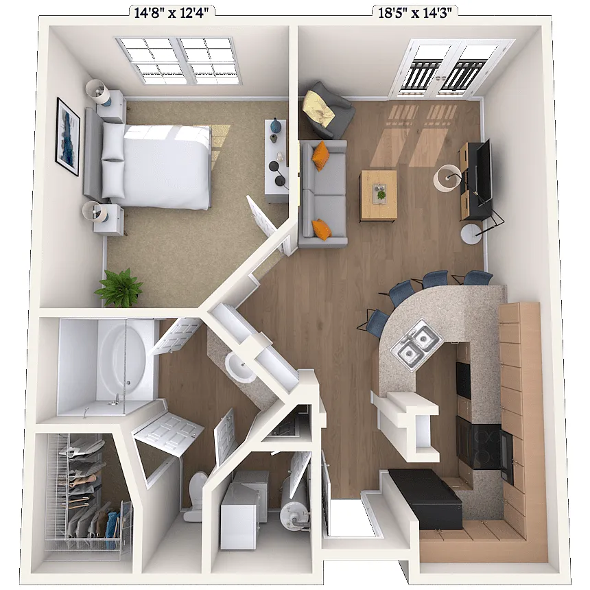 Floor plan Traditional 1x1 723-806 SF