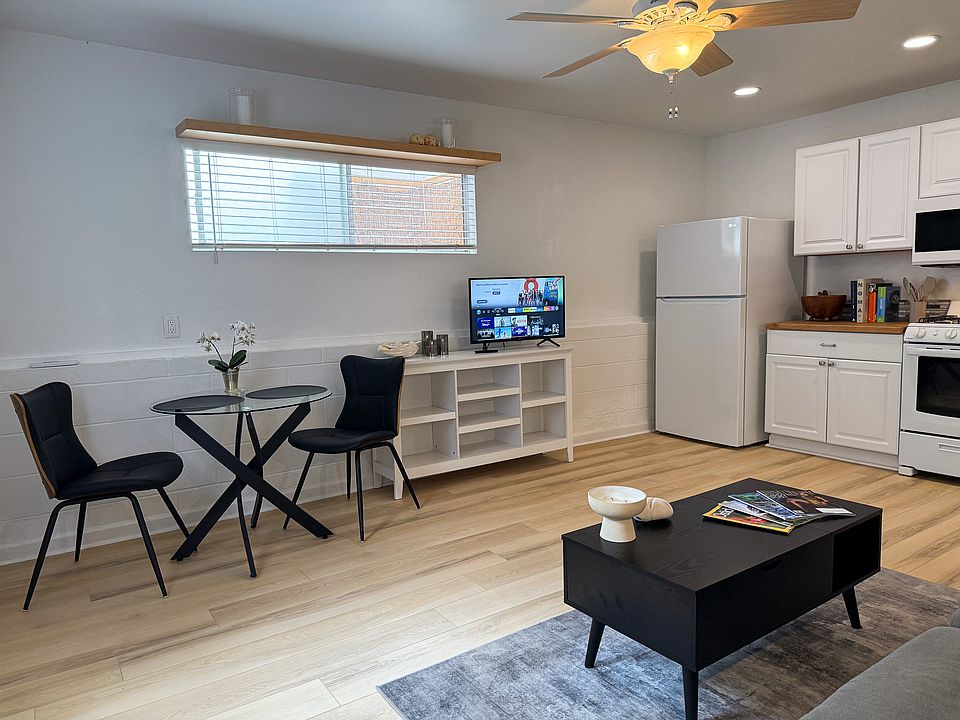 Fully furnished. An Amazon fire tv is included to sign in to the most popular streaming services.