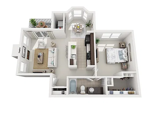 Floor plan 1 Bed, 1 Bath E Upgraded (80% Income Restricted)