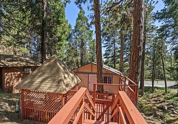 Enclosed front porch deck with gazebo.