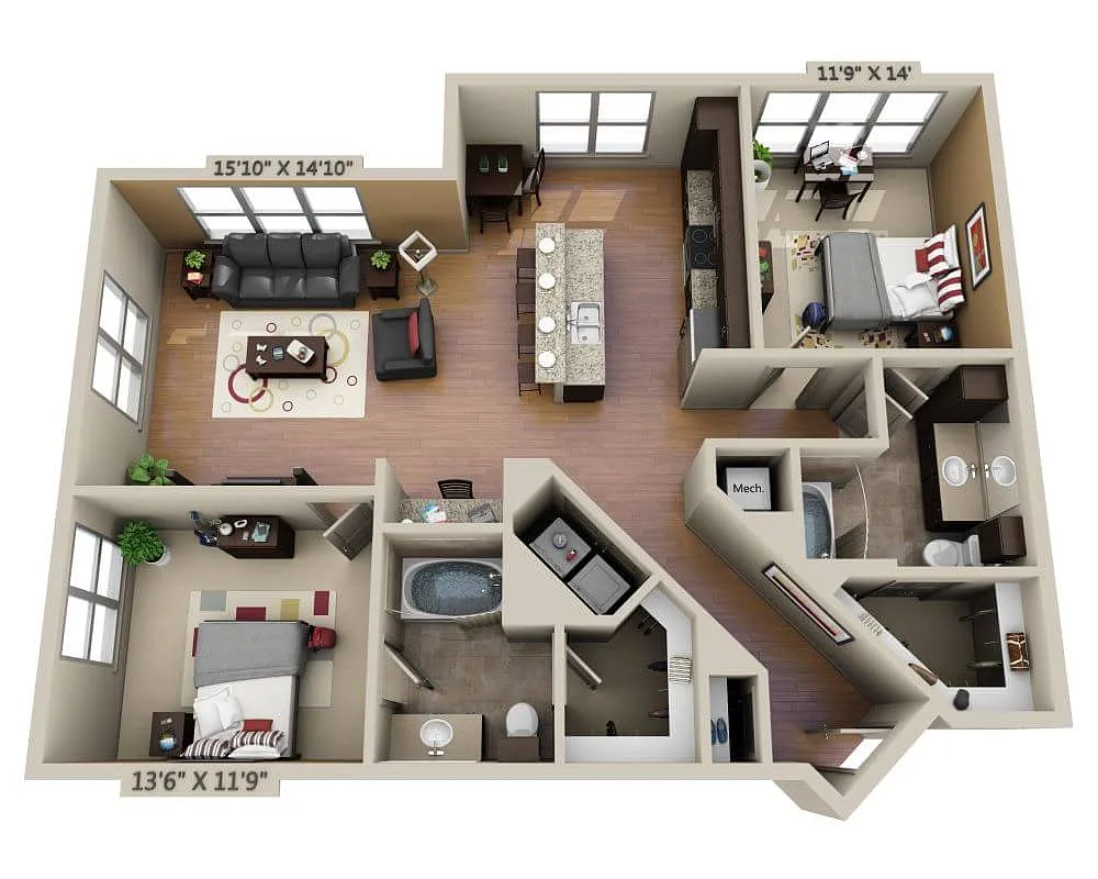 Floor plan Two Bedroom B2E