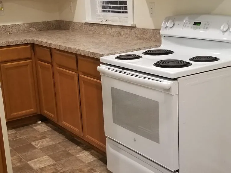 Microwave and electric range.