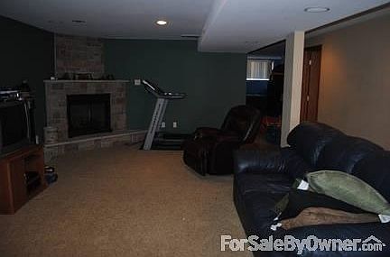 Open Basement with Gas Fireplace