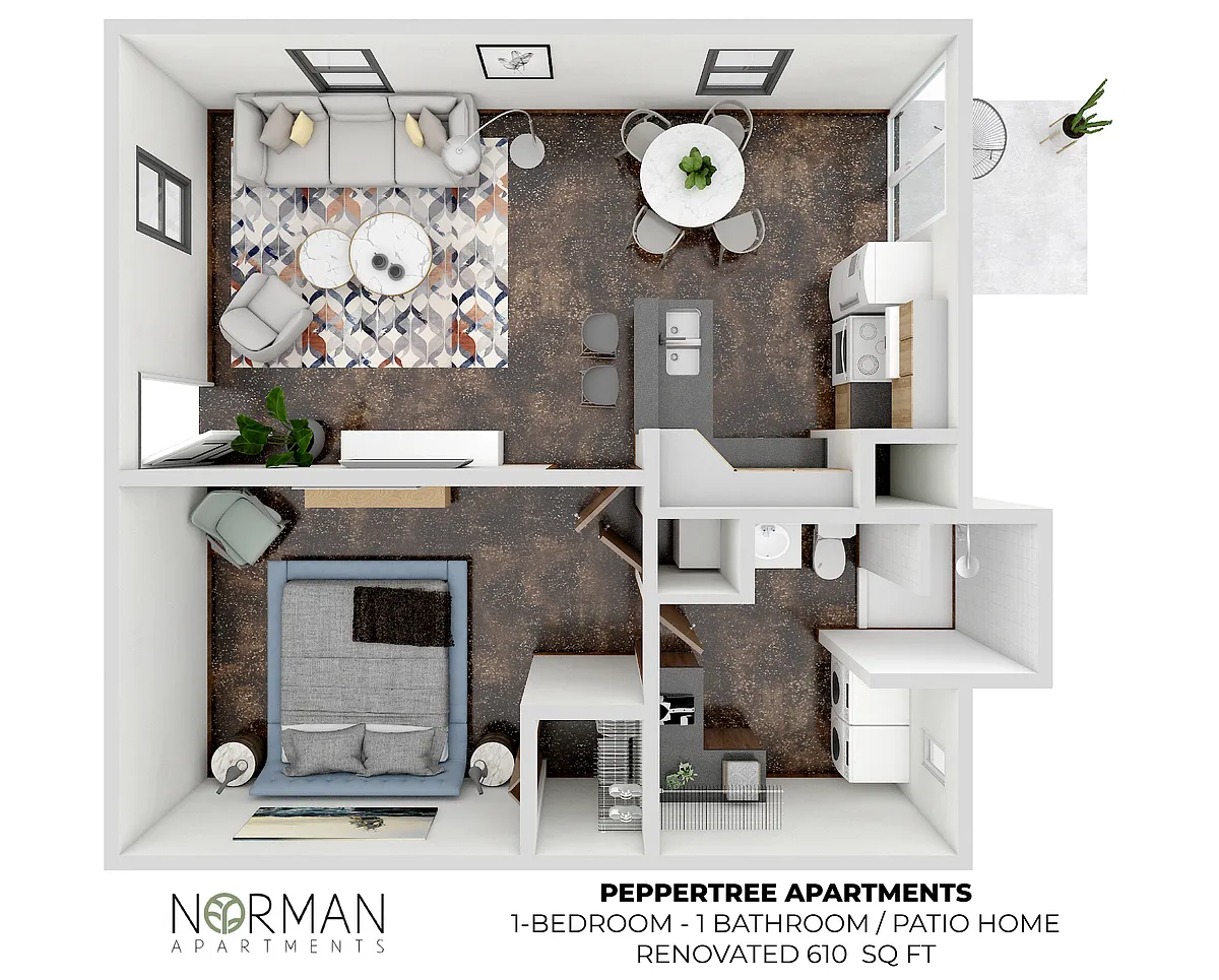 Floor plan 1-bed patio home at Peppertree
