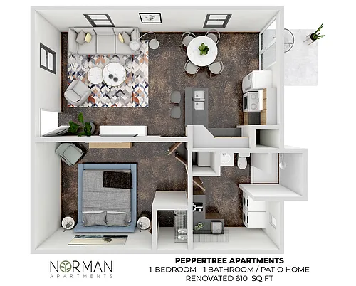 Floor plan 1-bed patio home at Peppertree