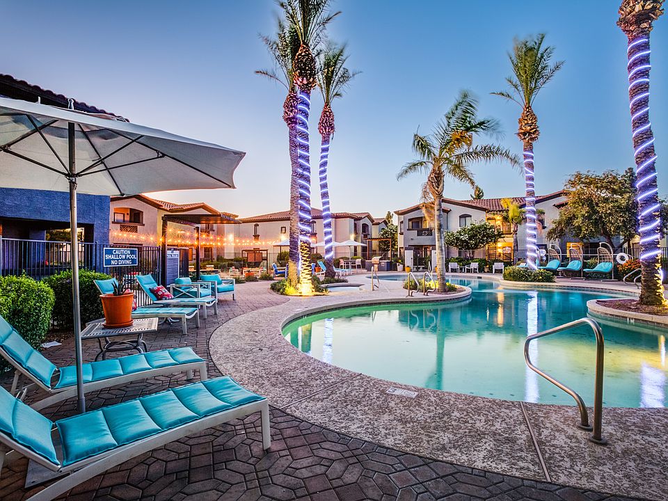 Resort Style Pool & Sun Deck at Dusk