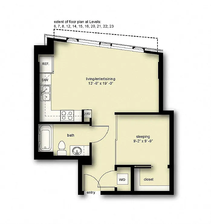 Floor plan Wave 1 Open 1 Bath BN6