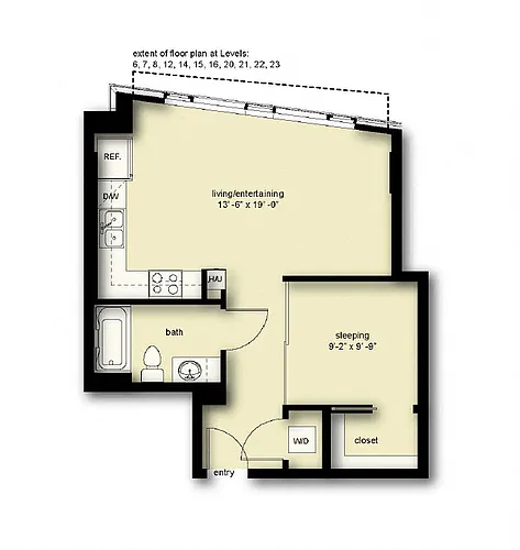Floor plan Wave 1 Open 1 Bath BN6