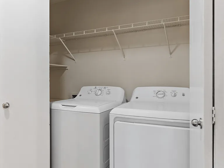 Optimize your chores in this convenient in-unit laundry setup. Optimize your chores in this convenient in-unit laundry setup.