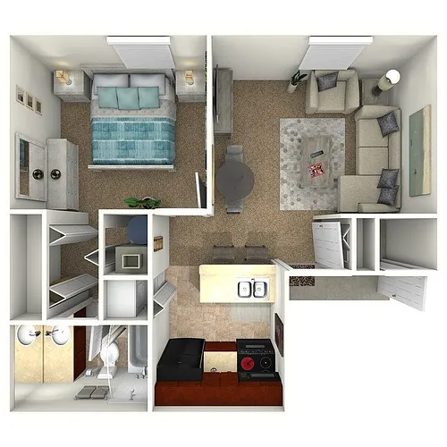Floor plan The Bay - 1 Bedroom 1 Bath