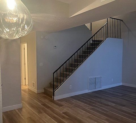 View from kitchen into living room and dining room