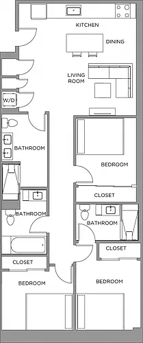 Floor plan 3 Bed/3 Bath-1400