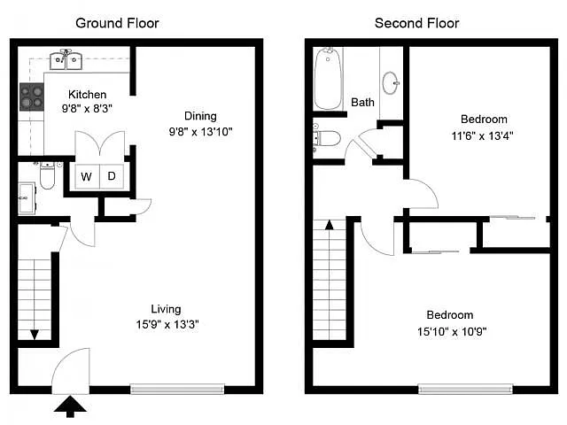 Floor plan Green 1200sqft Living Room Entry Townhome