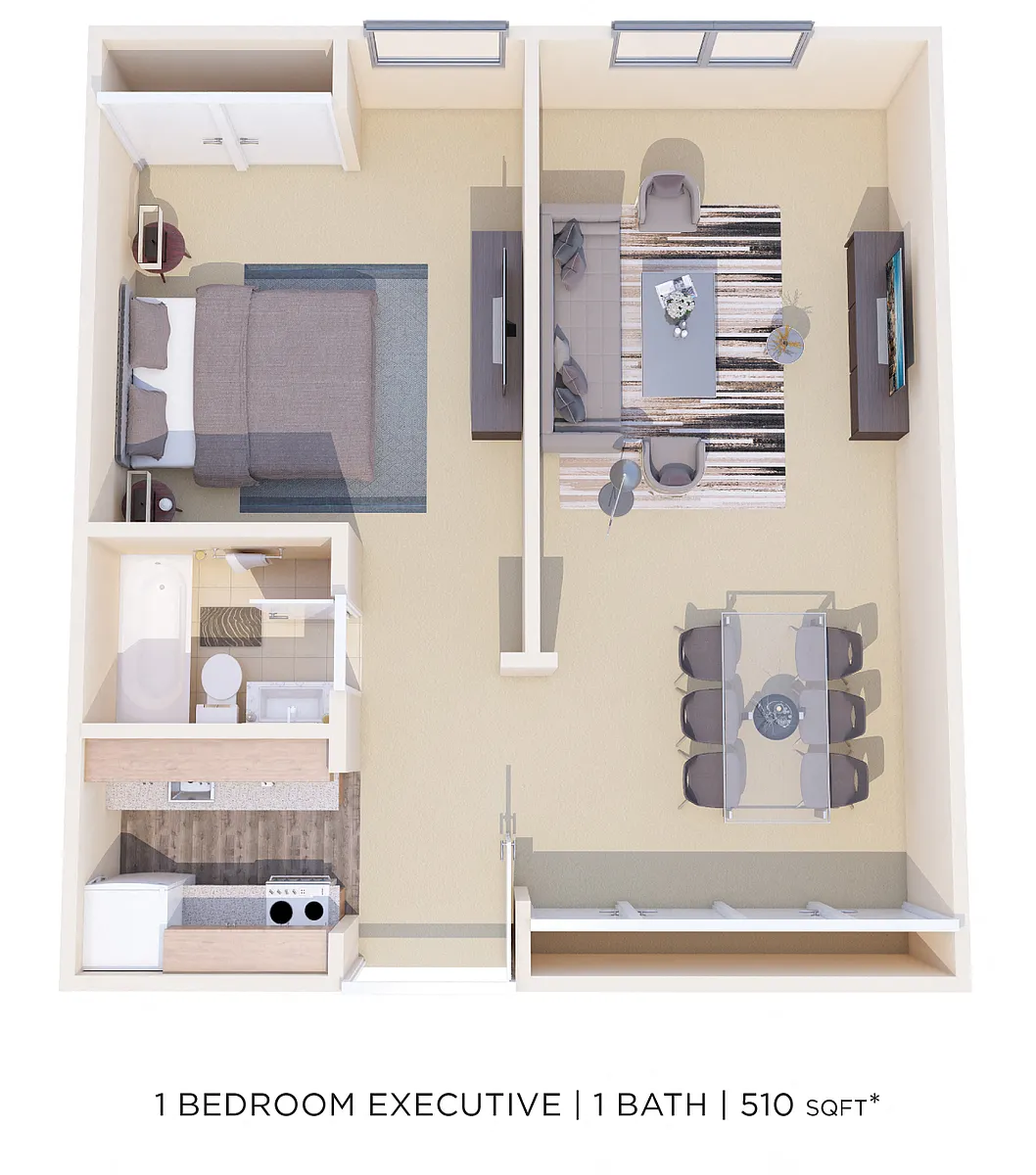 Floor plan One Bedroom- 510 sqft