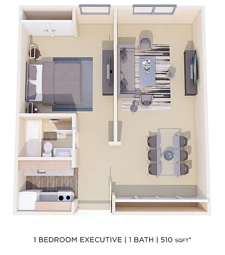 Floor plan One Bedroom- 510 sqft