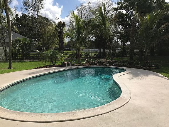Beautifully landscaped backyard pool area.