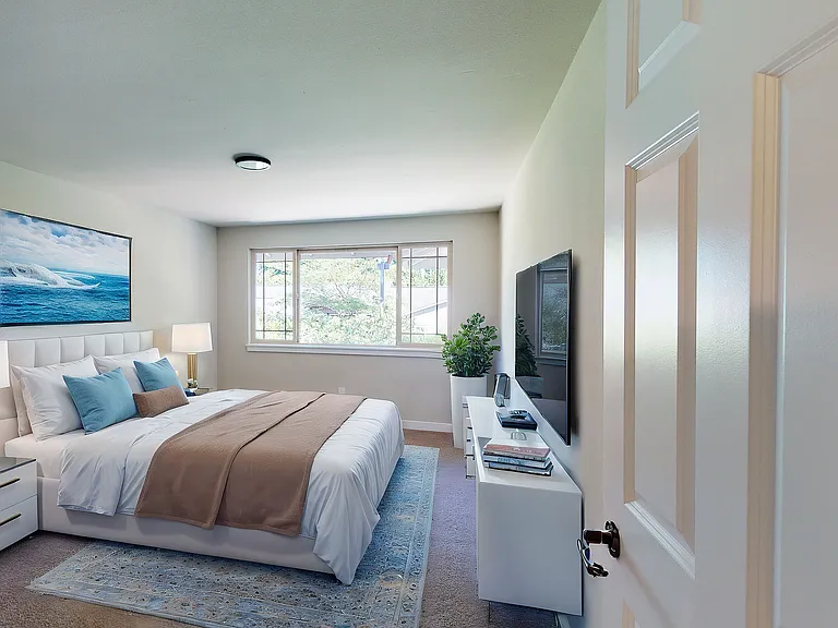 Experience serenity in this elegantly furnished bedroom with natural light and stylish decor. Experience serenity in this elegantly furnished bedroom with natural light and stylish decor.