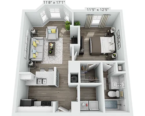 Floor plan One Bedroom A1A