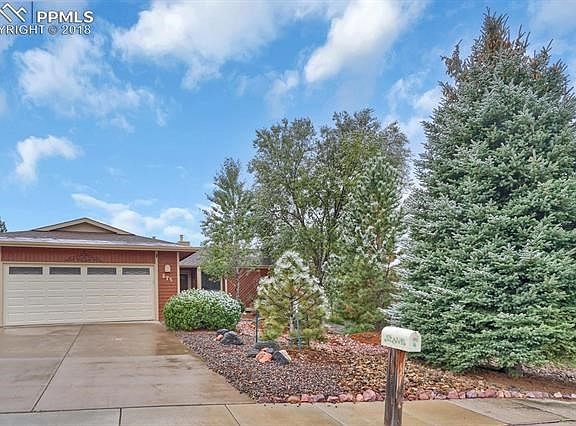 Fully landscaped front yard with many mature trees