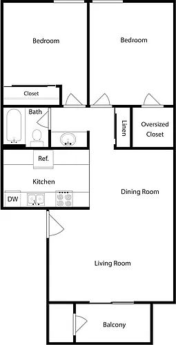 Floor plan Two-Bedroom, One-Bathroom