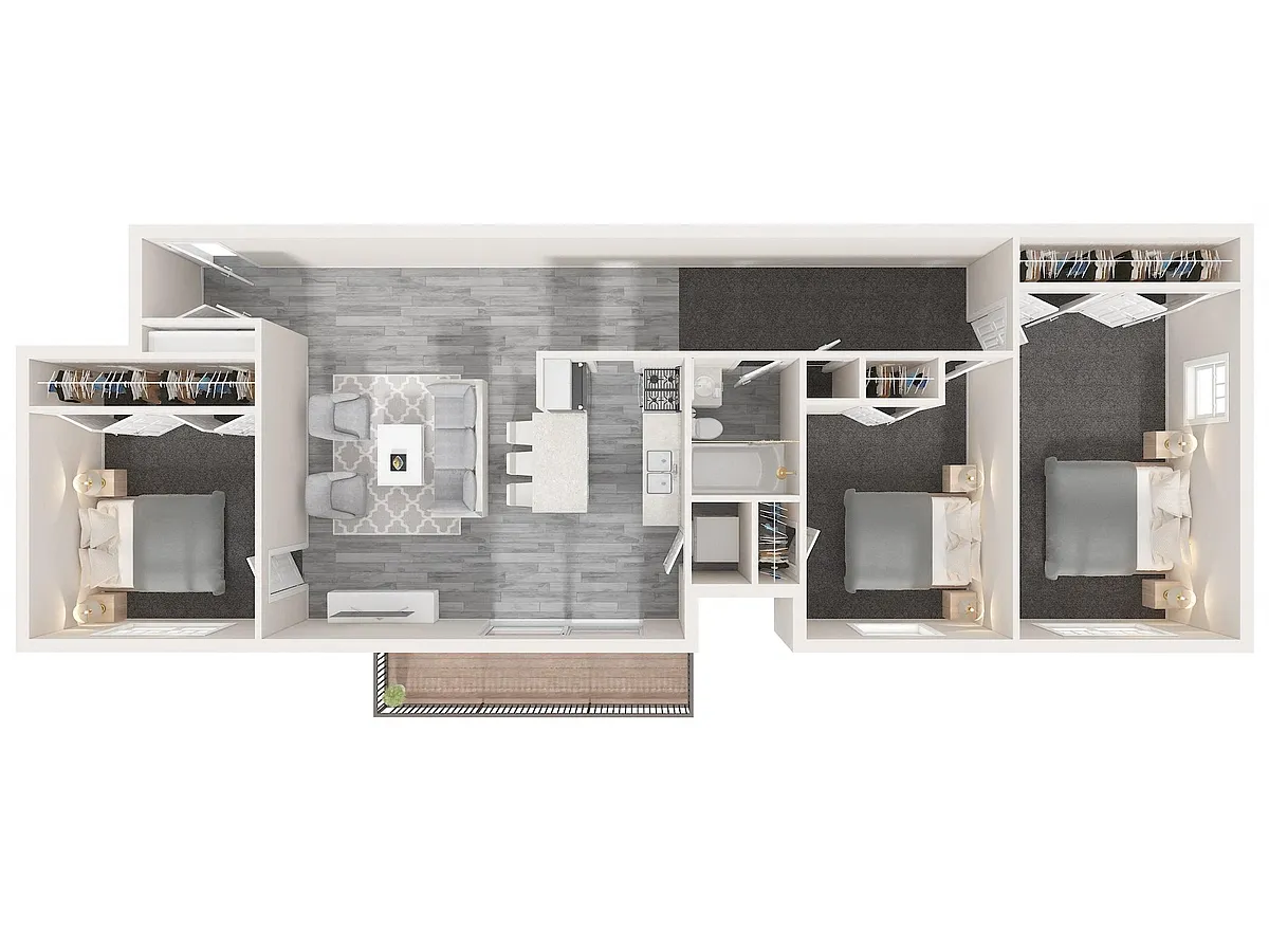 Floor plan 3 Bedroom, 1 Bath (A)