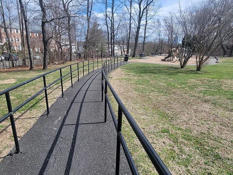 Walking path from track to playground