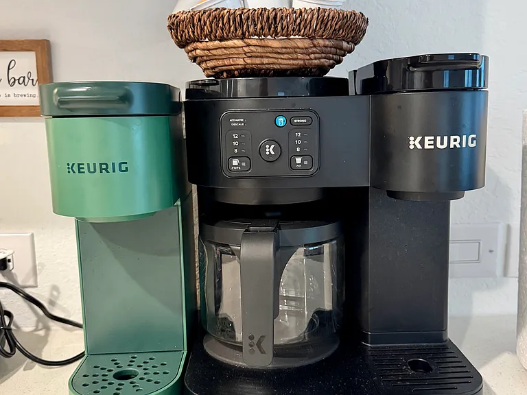 Coffee anyone? The kitchen is fully equipped with a Keurig and a starter set of coffee pods