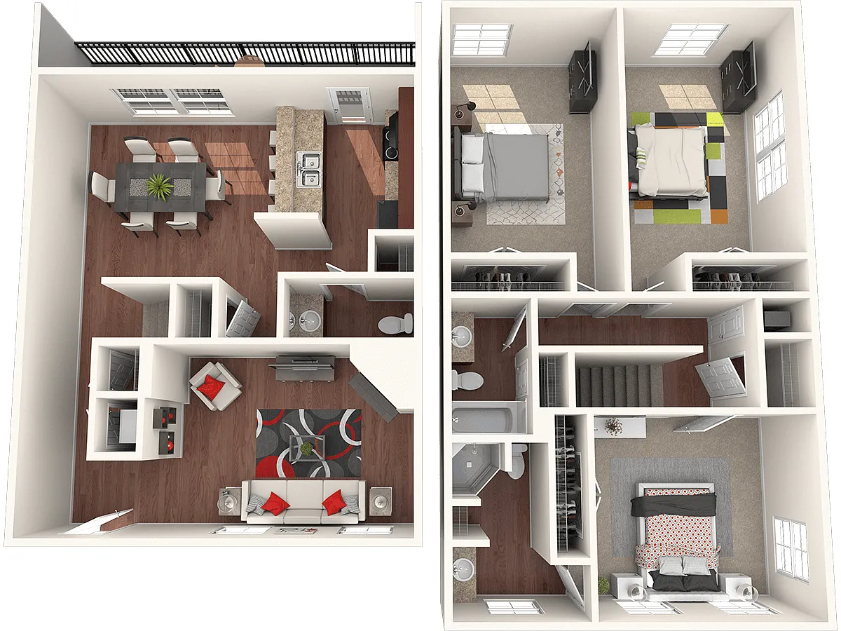 Floor plan Townhome - 3 Bed, 2.5 Bath, Patio, Fireplace