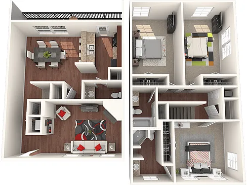 Floor plan Townhome - 3 Bed, 2.5 Bath, Patio, Fireplace
