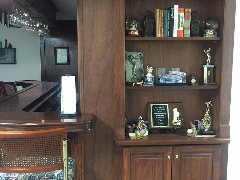 Custom built mahogany trophy case
lower entertainment level