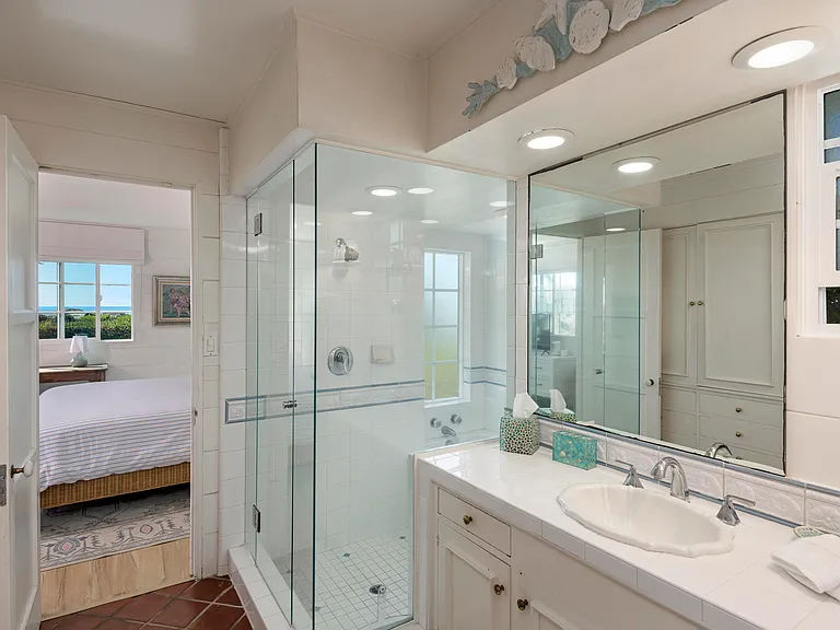 Primary bath has shower and separate jetted tub.