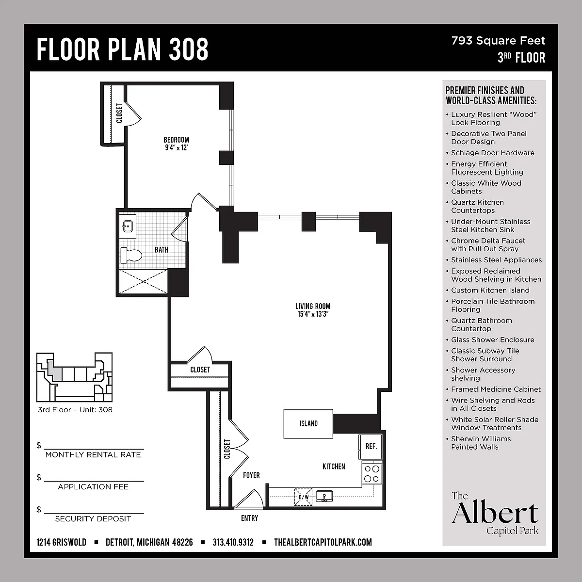 Floor plan 1 Bedroom Unit - 308