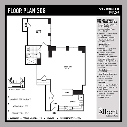 Floor plan 1 Bedroom Unit - 308