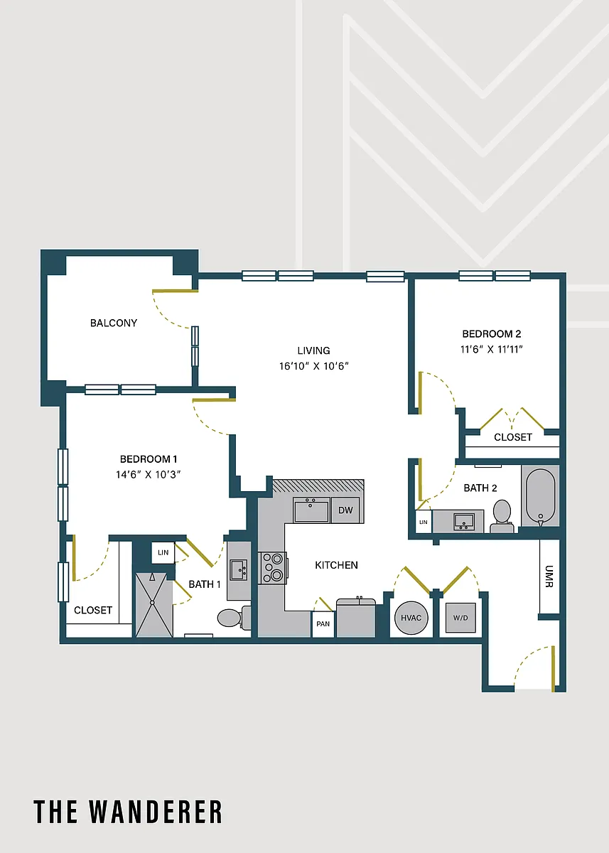 Floor plan The Wanderer | 2 Bed | 2 Bath