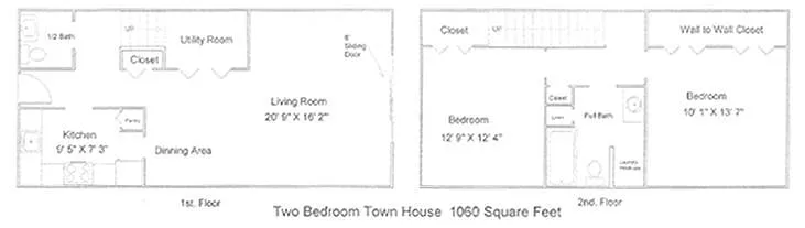 Floor plan 2 Bedroom 1.5 Bath Townhome